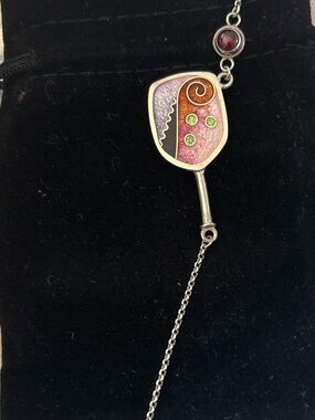 Pickleball Paddle Handcrafted Sterling Silver Enamel Pendant Necklace”